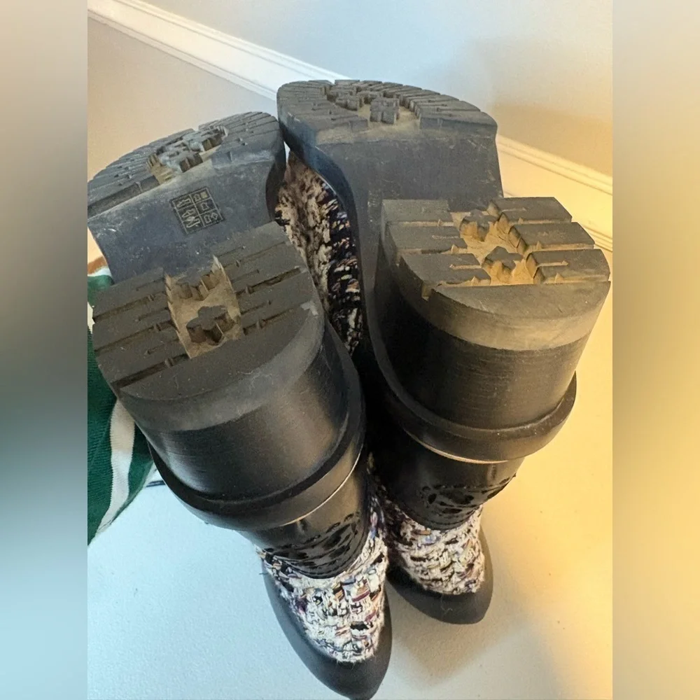 Tory Burch Miller Tweed Lace-Up Combat Boots | Black | Women’s Size 11M